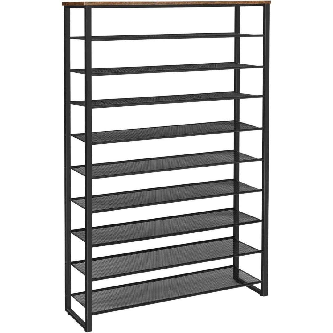 hoobro schuhregal mit 10 ebenen 100cm schuhschrank hoch schuhablage schmal schuhaufbewahrung metall fuer 40-50 paar schuhe platz sparen fuer flur wohnzimmer vintagebraun-schwarz ebf171xj01