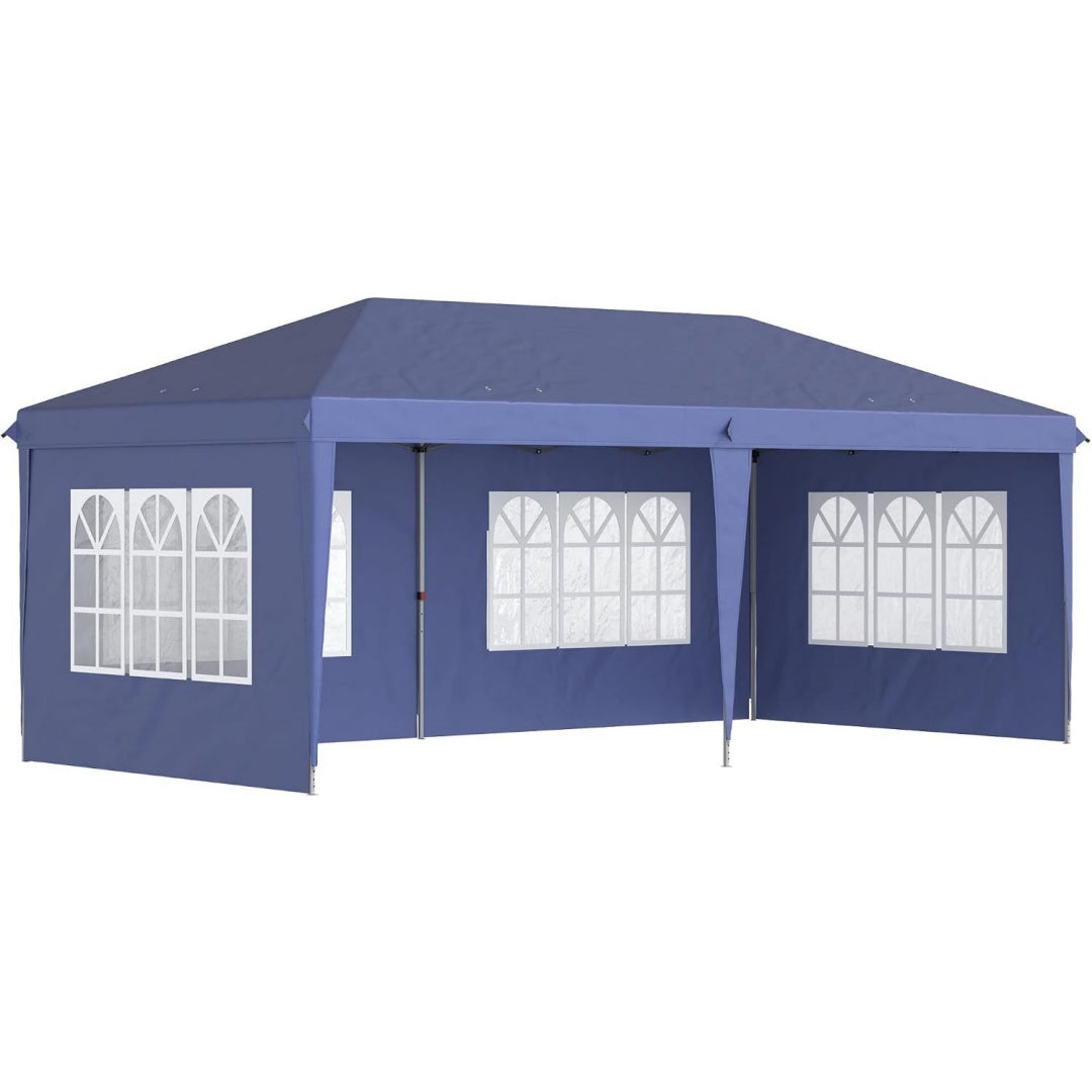 pavillon ca 3x6m wasserdicht pop-up faltpavillon fenster blau 4 seitenwaenden partyzelt mit uv-schutz oxford gartenpavillon inkl tragetasche gartenzelt fuer balkon terrasse