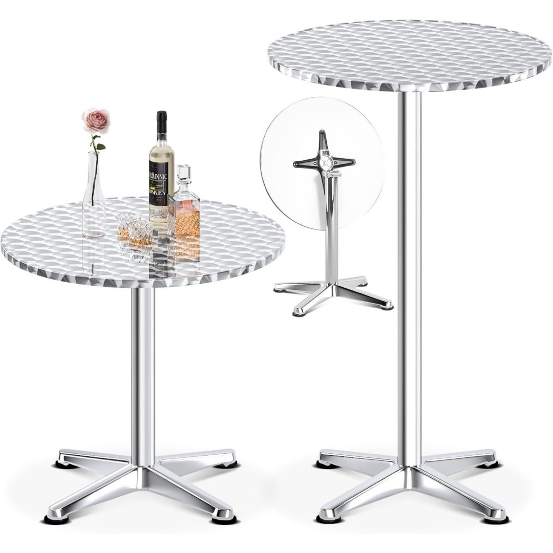 3-in-1 stehtischbistrotisch-klappbarer barkeeper tisch-60 cm durchmesser-3 hoehen 495cm74cm114cm-edelstahl fuer zu hausegartenrestaurant-outdoor-stehtischbar tableparty-tisch-silber
