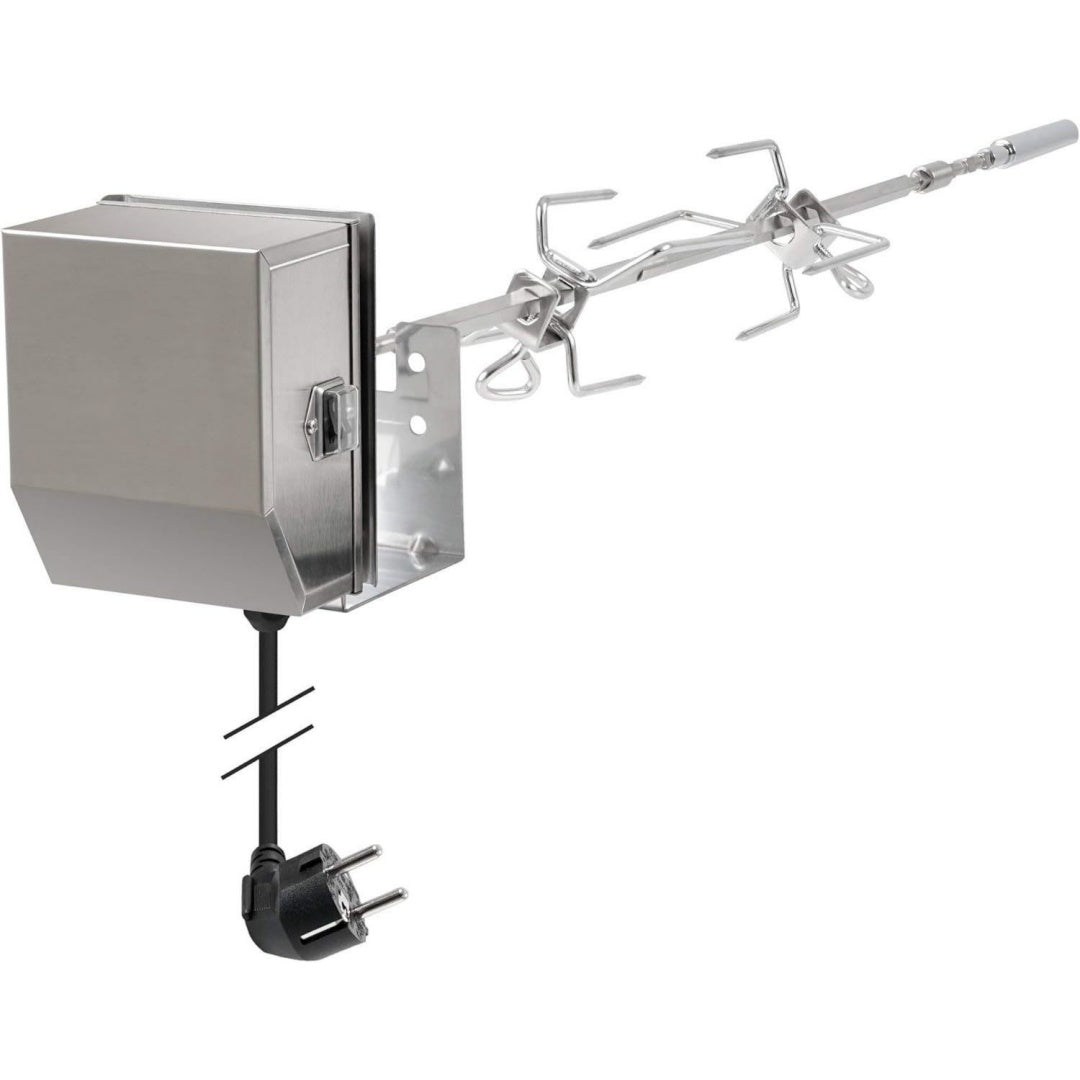 edelstahl grillspiess set passend fuer spirit ii gasgrill inkl 2x fleischnadeln 1x motor 1x halter 1x verlaengerung rotisserie elektrischer drehspiess