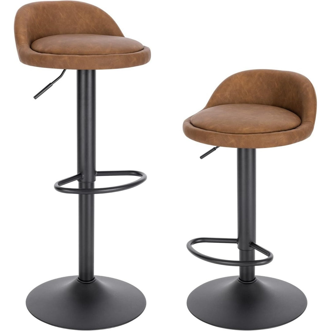 eugad barhocker 2er set 360 drehstuhl barstuhl mit rueckenlehne fussstuetze 120kg belastbar hoehenverstellbar kunstleder metall braun 0914by-2