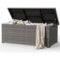 amopatio 870 liter gartenbox auflagenbox wasserdicht kissenbox outdoor aus polyrattan aufbewahrungsbox metall mit gasdruckfedern gartenkiste wetterfest fuer garten balkon grau