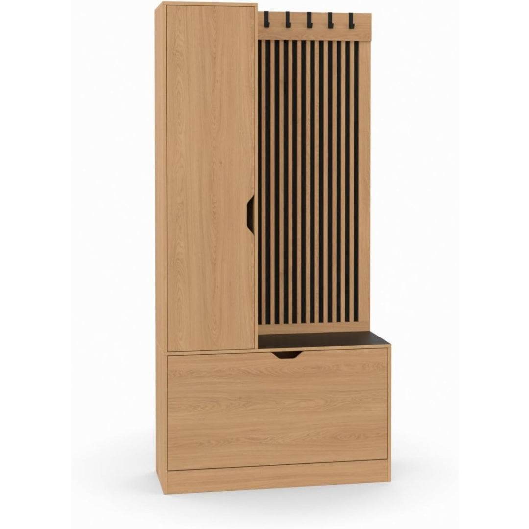 idmarket - garderobe fuer den eingangsbereich zur aufbewahrung von schuhen jack durchbrochene latten 2 tueren aus holz und schwarz