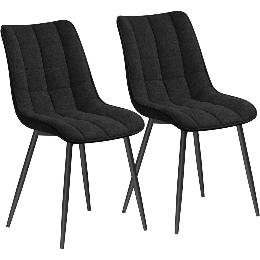 esszimmerstuehle 2er set fuer wohnzimmer kueche esszimmer kuechenstuehle gepolstert mit rueckenlehne sitzflaeche aus leinen mit metallbeinen bis 150 kg belastbar schwarz