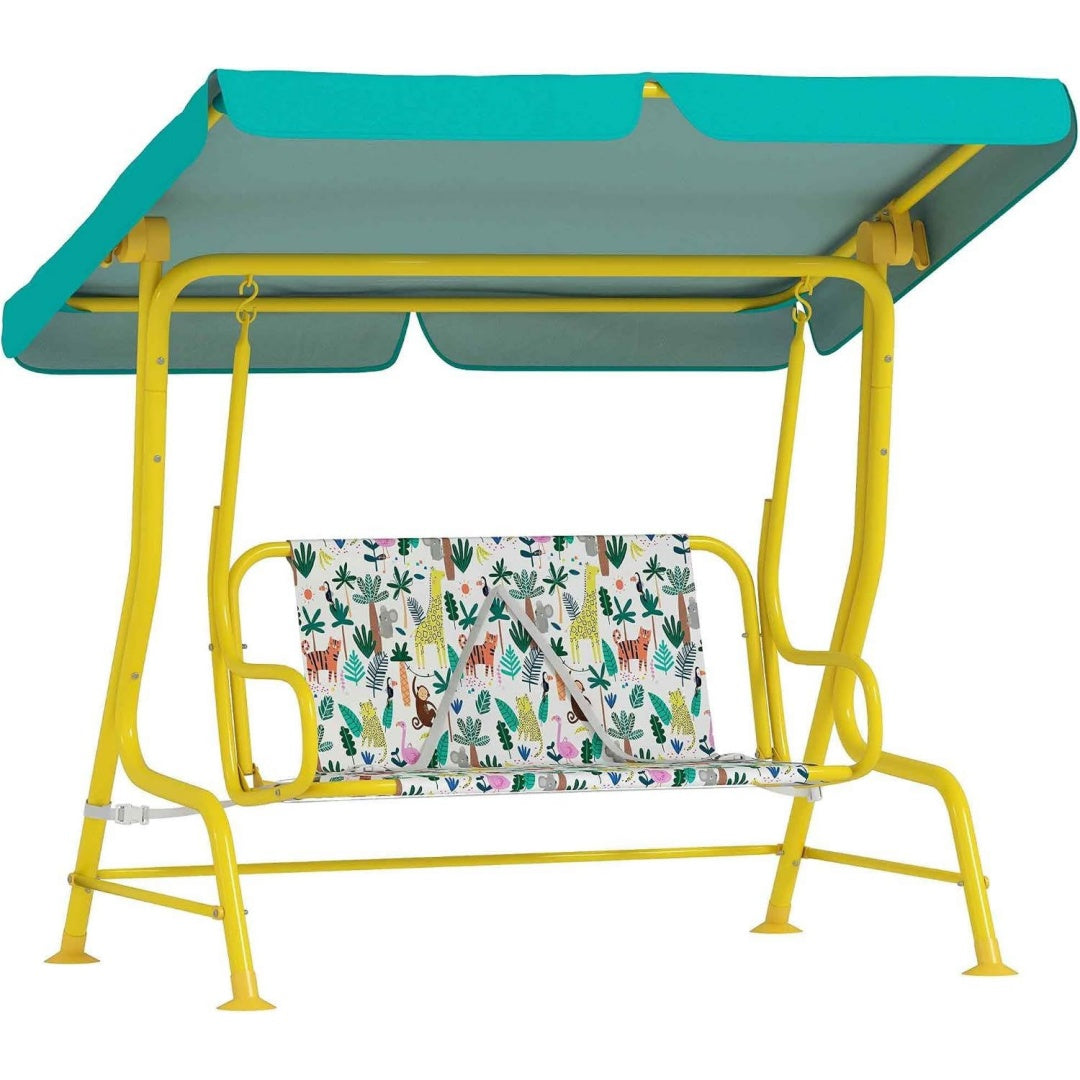 kinder hollywoodschaukel 2-sitzer mit sonnendach 3-6 jahre gruen kinderschaukel gartenschaukel verstellbarem sonnendach sicherheitsgurt schaukelbank garten terrasse bis 60 kg