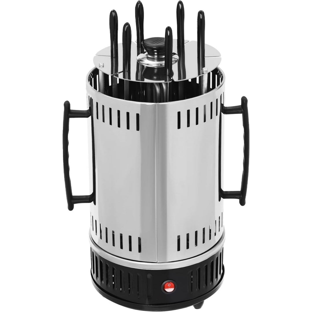 elektrogrill schaschlikgrill mit motor vertikaler doenerspiess mit 6 schaschlikspiesse 1000w doenergrill edelstahl kebab maker vertikalgrill fettauffangschalen kebab grill sw-6 6 spiessen
