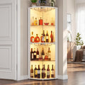 eckschrank mit led-beleuchtung159cm moderner weinschrank 4-stoeckig mit glas-tuer und glashaltern weisser barschrank mit verstellbaren regalen fuer wohnzimmer esszimmer